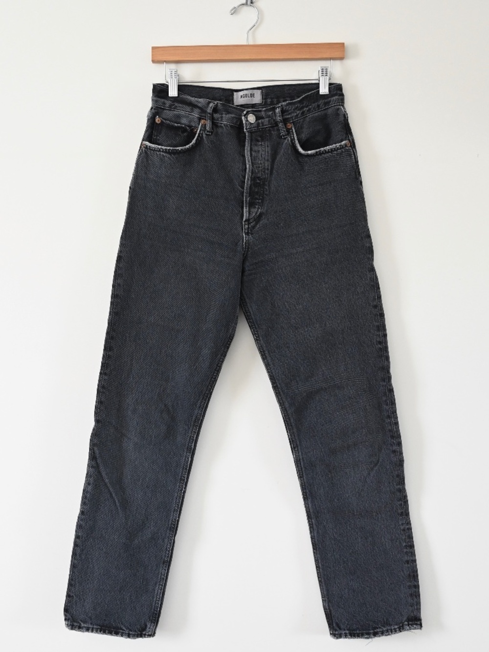 AGOLDE 90s Pinch Waist Straight Leg Jeans in Black Tea Size 26 Organic Cotton